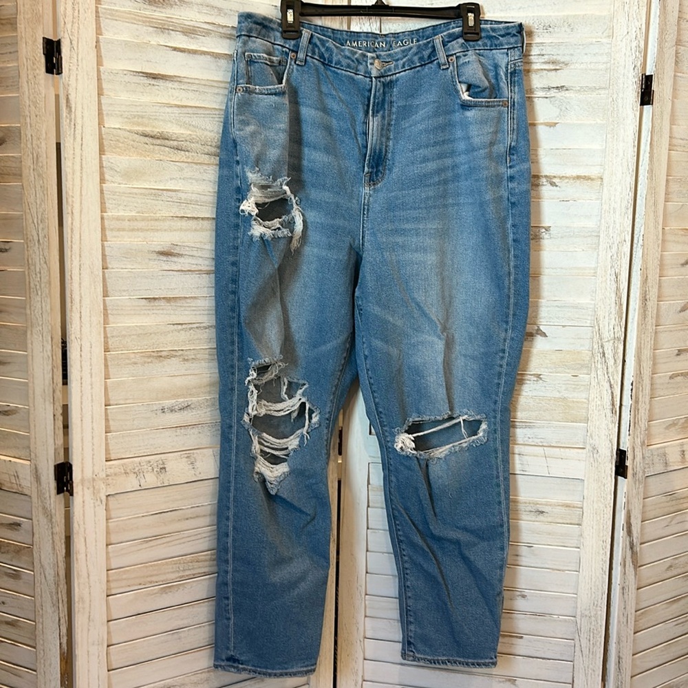 American Eagle Denim Distressed Curvy Mom Jeans